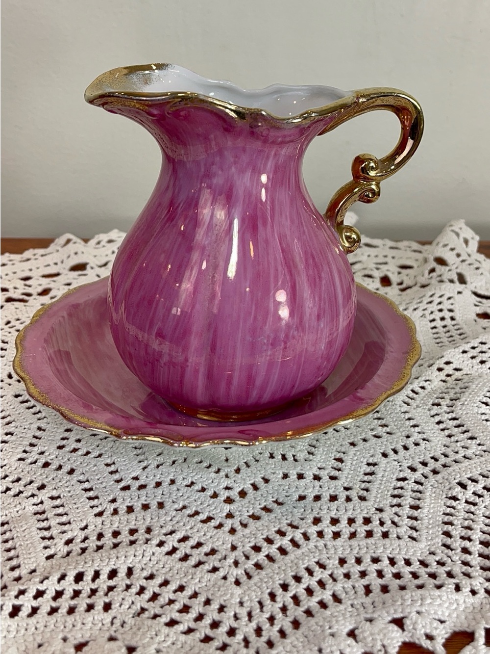 Pink and Gold Ceramic Pitcher and Basin - Home Accent - JAPAN